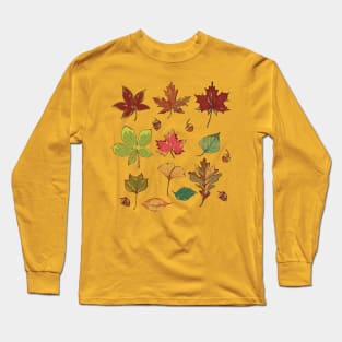 Botanical illustration of autumn leaves Long Sleeve T-Shirt